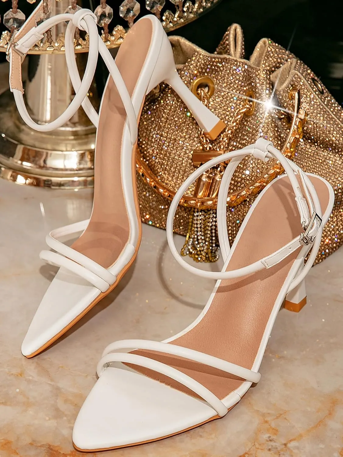 Women's High Heel Sandals – Luxury Metallic Stiletto Party Shoes – Elegant Evening Dress Heels for Galas & Red Carpet