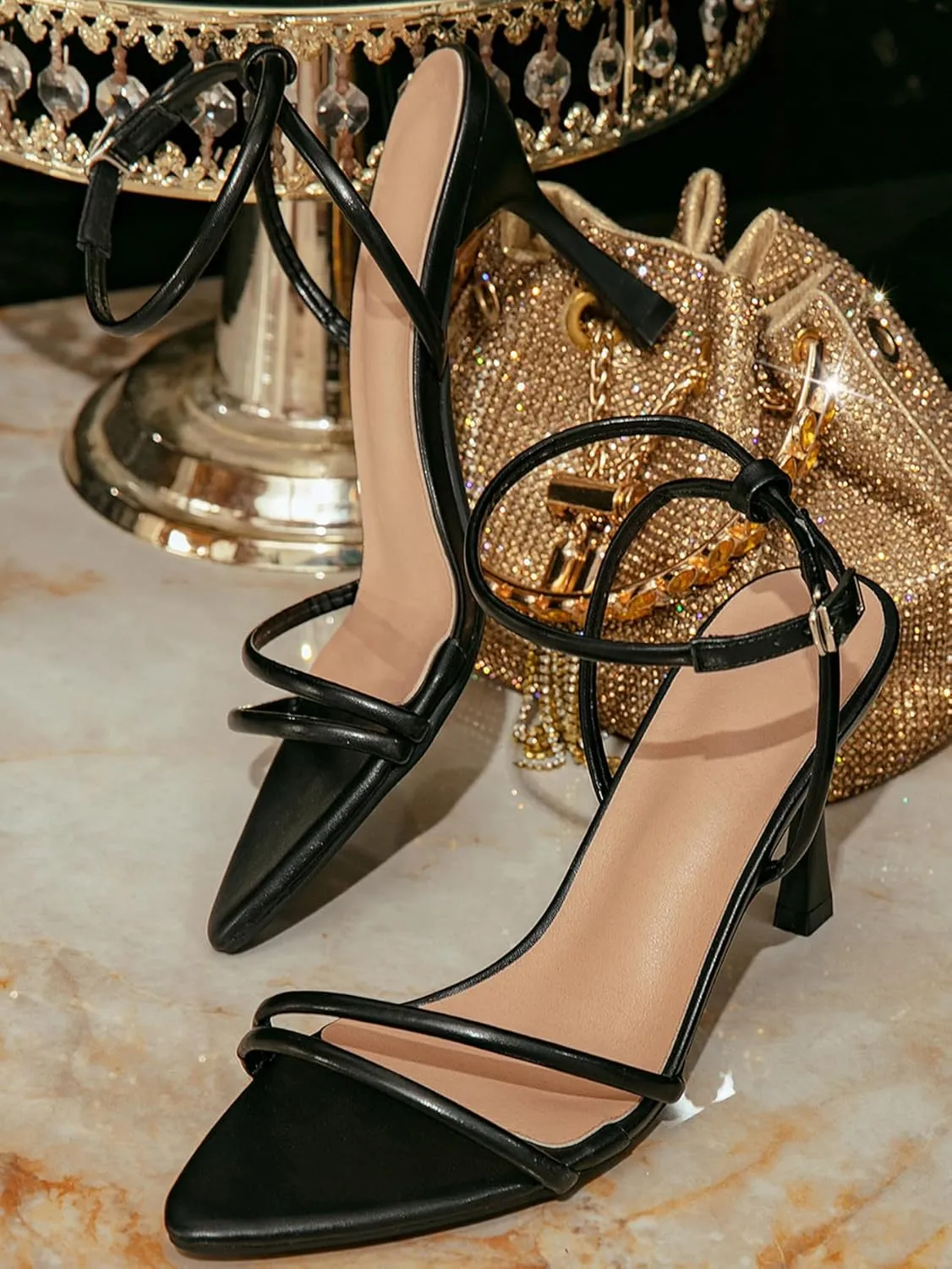 Women's High Heel Sandals – Luxury Metallic Stiletto Party Shoes – Elegant Evening Dress Heels for Galas & Red Carpet