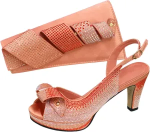 Womens Italian Wedding Shoes Set Rhinestone Bridal Pumps and Matching Evening Bag Convertible Satin Clutch Purse Bag