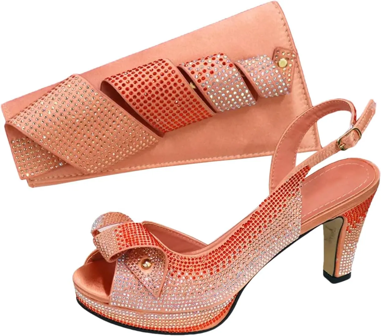 Womens Italian Wedding Shoes Set Rhinestone Bridal Pumps and Matching Evening Bag Convertible Satin Clutch Purse Bag