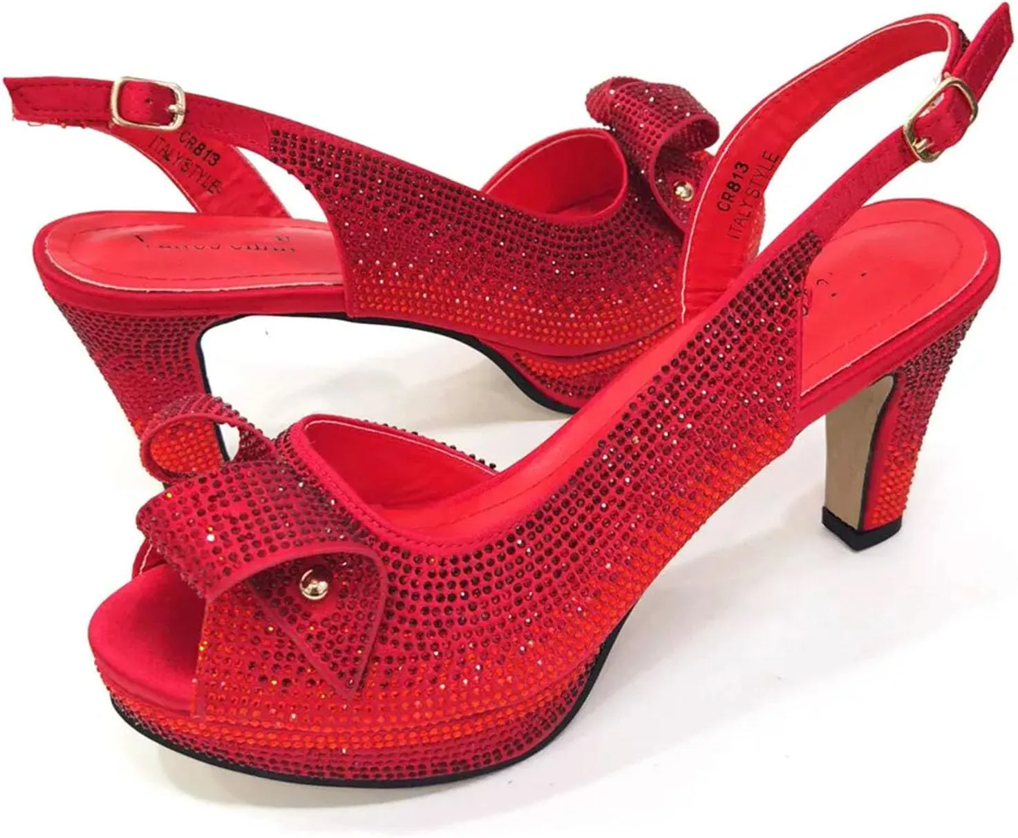 Womens Italian Wedding Shoes Set Rhinestone Bridal Pumps and Matching Evening Bag Convertible Satin Clutch Purse Bag