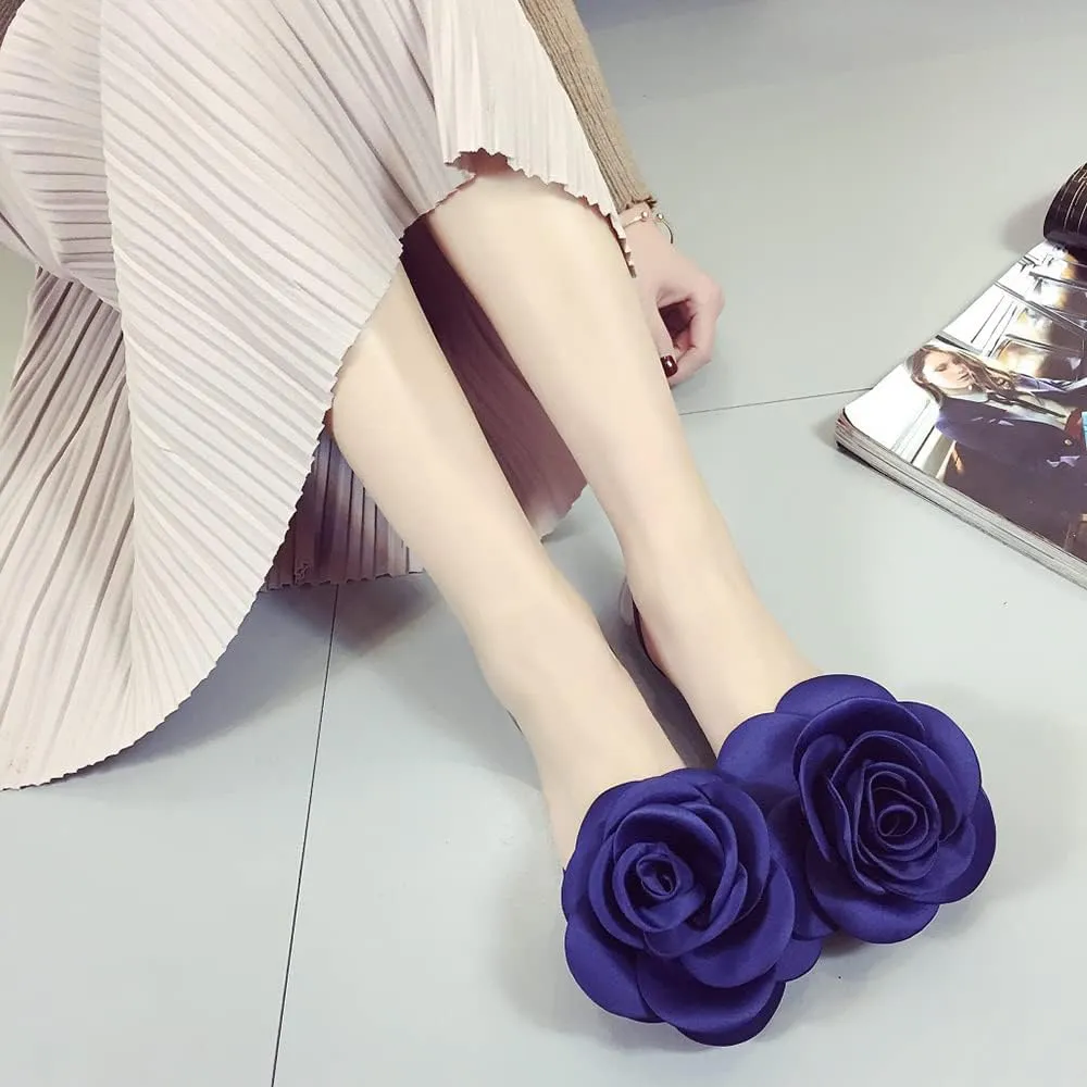 Women's Jelly Sandal Peep Toe Flats Strap With Rose Slip On Sandals For Summer Rose Decorate