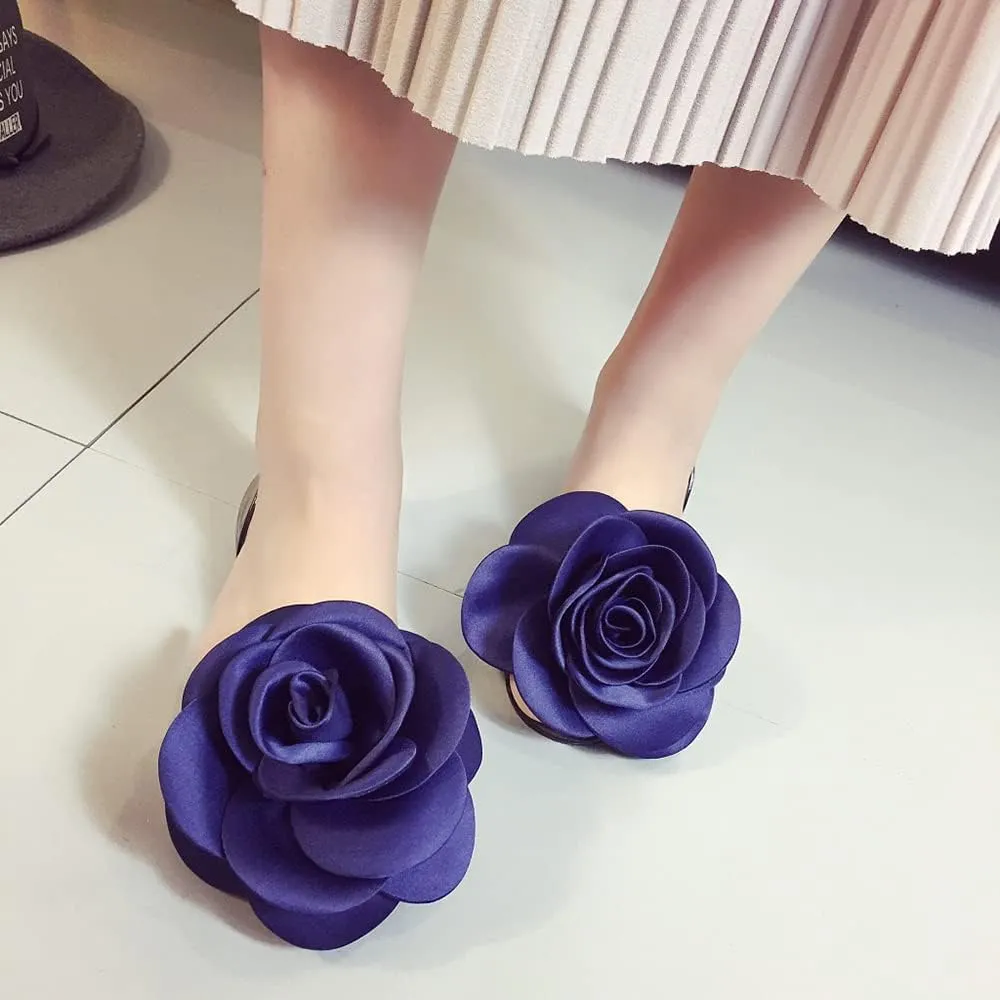 Women's Jelly Sandal Peep Toe Flats Strap With Rose Slip On Sandals For Summer Rose Decorate