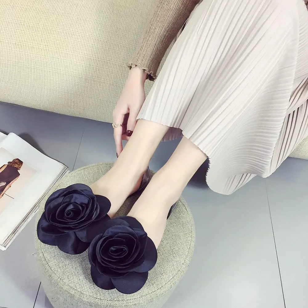 Women's Jelly Sandal Peep Toe Flats Strap With Rose Slip On Sandals For Summer Rose Decorate