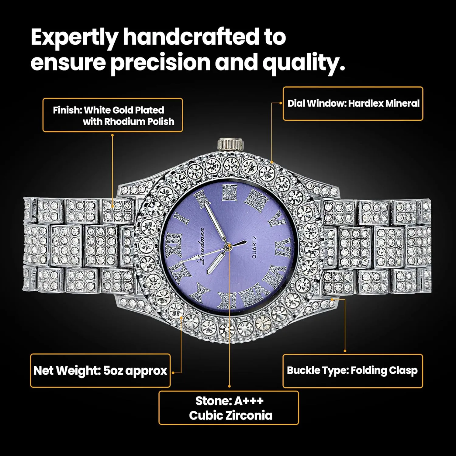 Women's Luxury Iced Bling Out Roman Numerals Watch & Bracelet Set – Big Rocks Bezel, Colored Dial