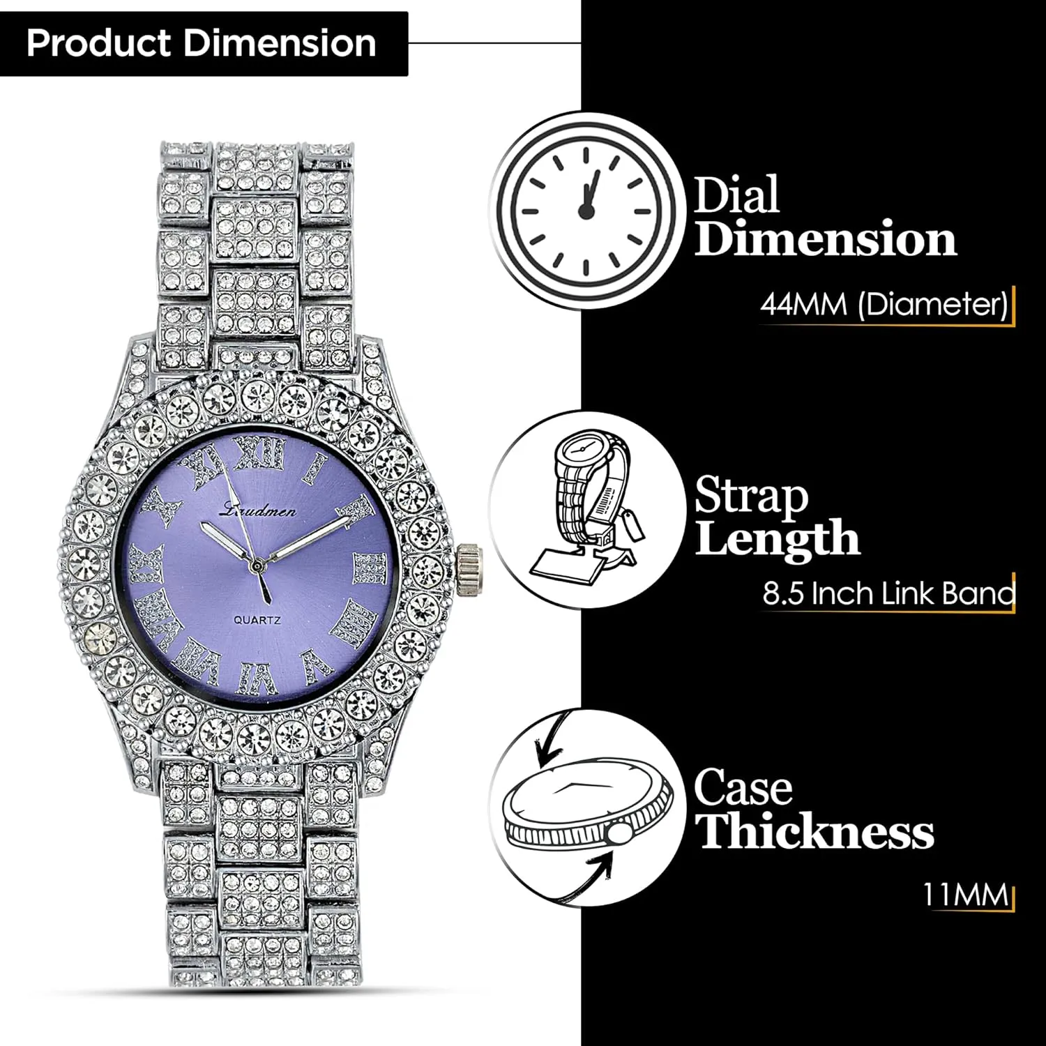 Women's Luxury Iced Bling Out Roman Numerals Watch & Bracelet Set – Big Rocks Bezel, Colored Dial