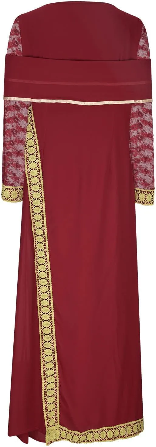 Womens Medieval Dress Victorian Costumes Renaissance Long Dress Lace Court Style Queen Dresses Cosplay Retro Gown