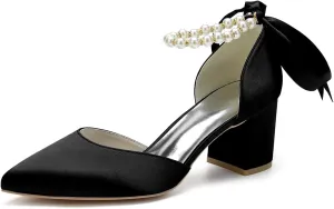 Women's Pointed Toe Chunky Block Heels Wedding Shoes for Bride Closed Toe High Heeled Wedding Bridal Dressy Shoes