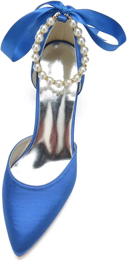 Women's Pointed Toe Chunky Block Heels Wedding Shoes for Bride Closed Toe High Heeled Wedding Bridal Dressy Shoes