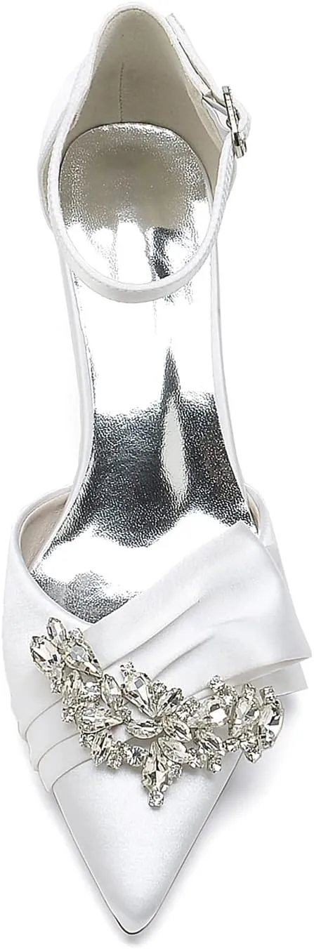 Women's Satin Wedding Heels Bridal Shoes Pointed Toe Wedding Pumps