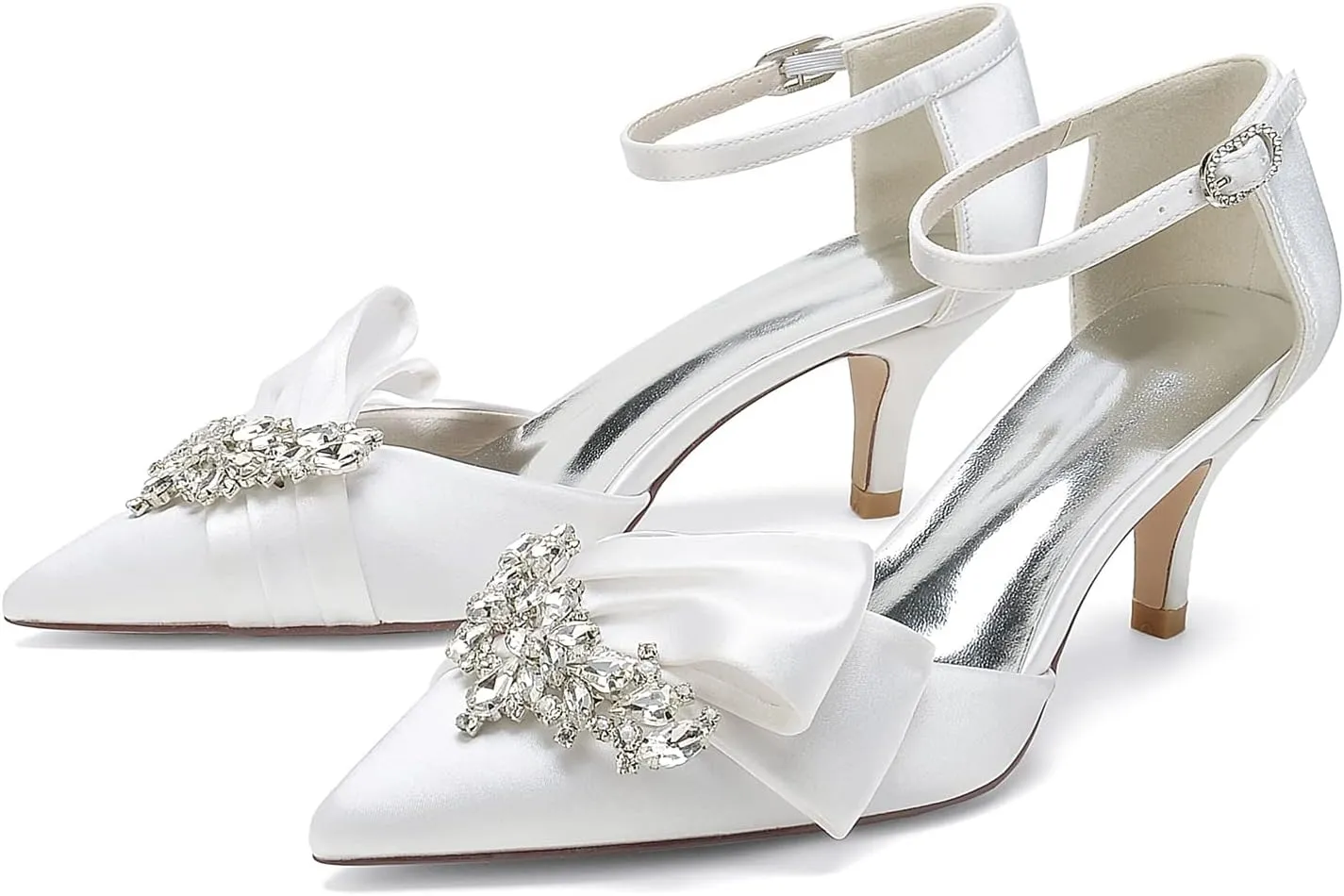 Women's Satin Wedding Heels Bridal Shoes Pointed Toe Wedding Pumps