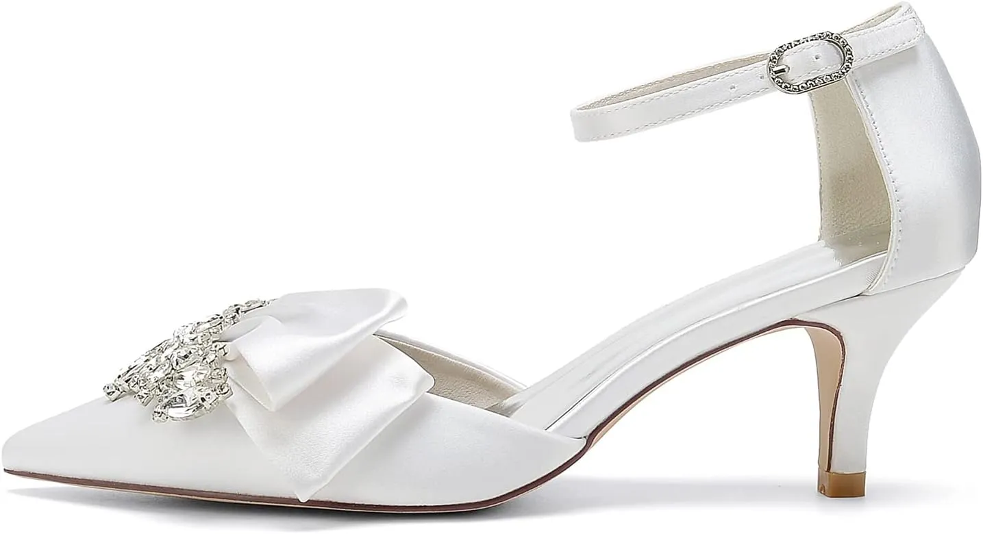 Women's Satin Wedding Heels Bridal Shoes Pointed Toe Wedding Pumps