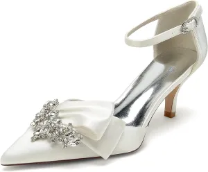 Women's Satin Wedding Heels Bridal Shoes Pointed Toe Wedding Pumps