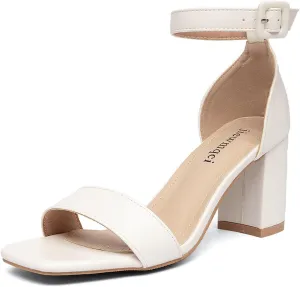 Women's Small Heel Sandals Gold Metallic Ankle Strap High Heel Sandals Square Open Toe Dress Party Shoes 3-Inch Heel