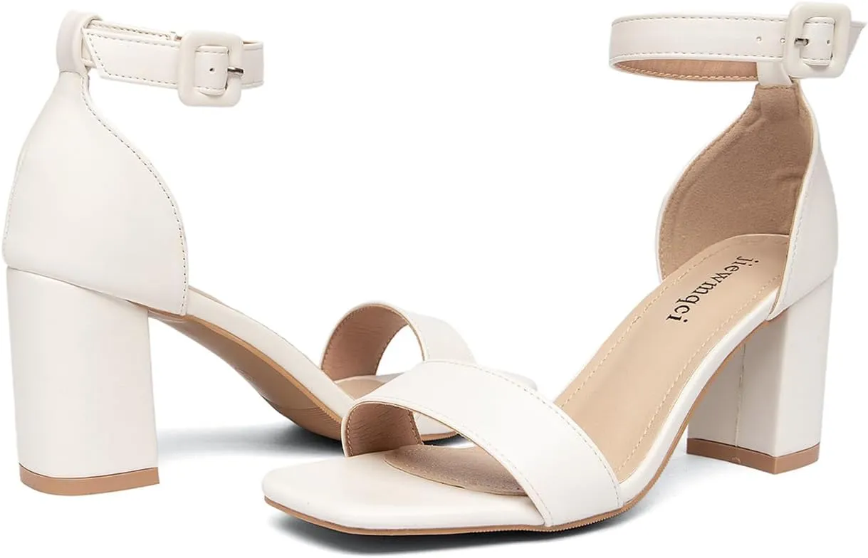 Women's Small Heel Sandals Gold Metallic Ankle Strap High Heel Sandals Square Open Toe Dress Party Shoes 3-Inch Heel