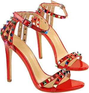 Women's Strap Colorful Rhinestones Stilettos High Heels Round Open Toe Ankle Wrap Studded Spike Sandals Sexy