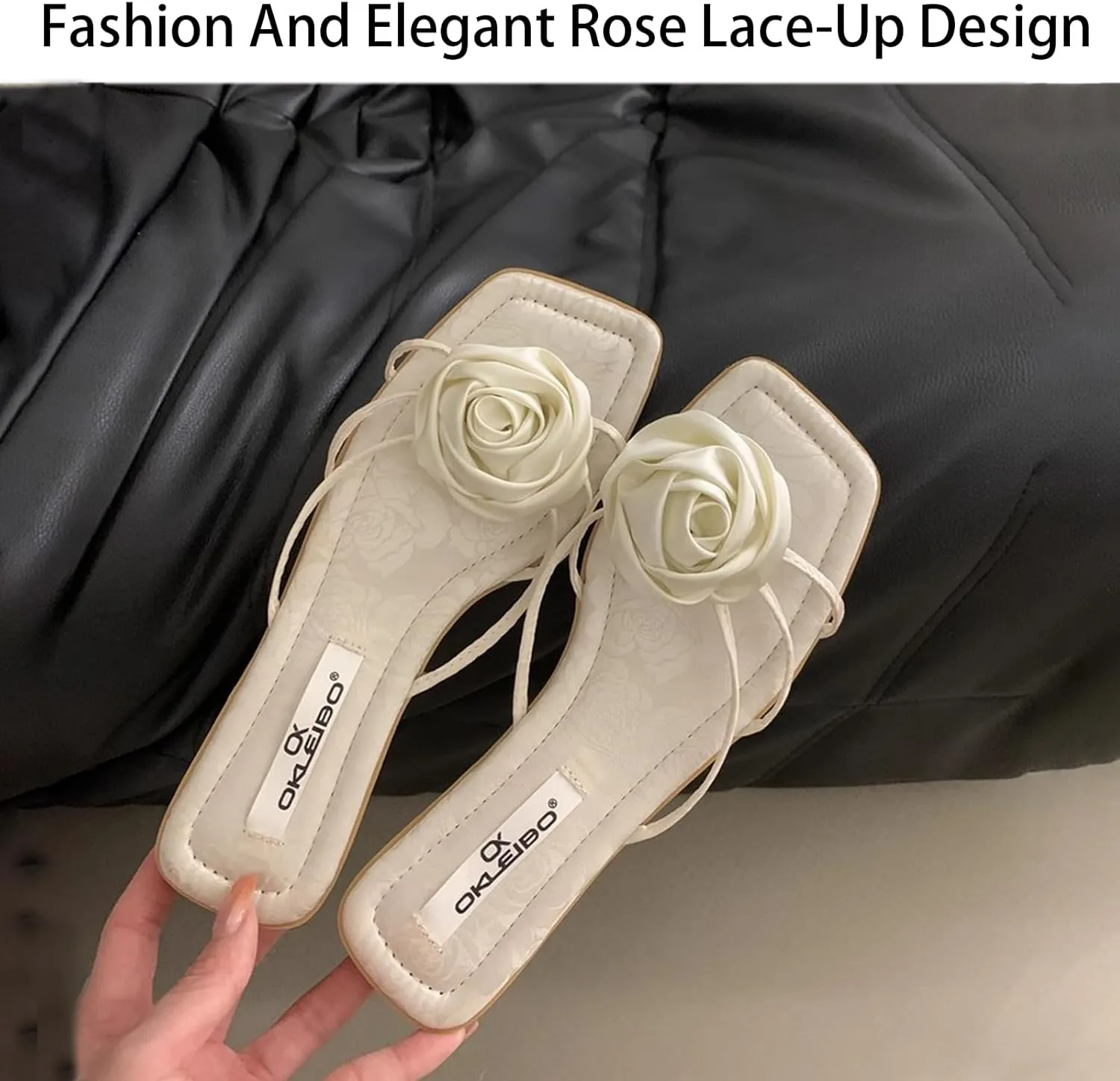 Women'S strappy satin Slip-On Flat slides Sandals with Rose decor Fashion Square Open Toe Flat dress Slides Summer Dressy Evening Party Wedding slippers