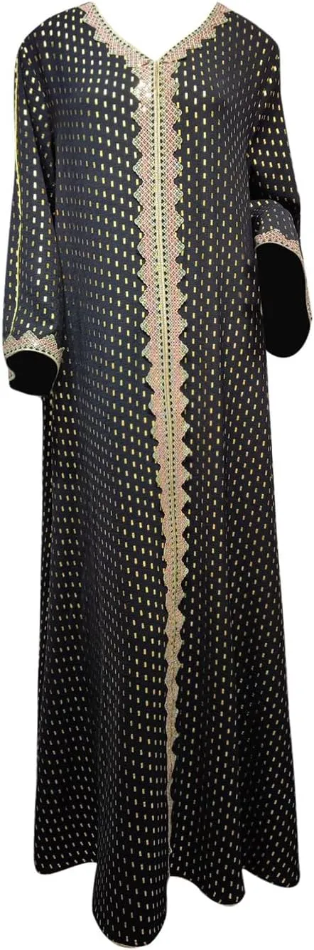 Women's V Neck Color Block Polka Dot Print Long Sleeve Long Muslim Sleepwear With Gold Foil Soft Comfy Nightgowns