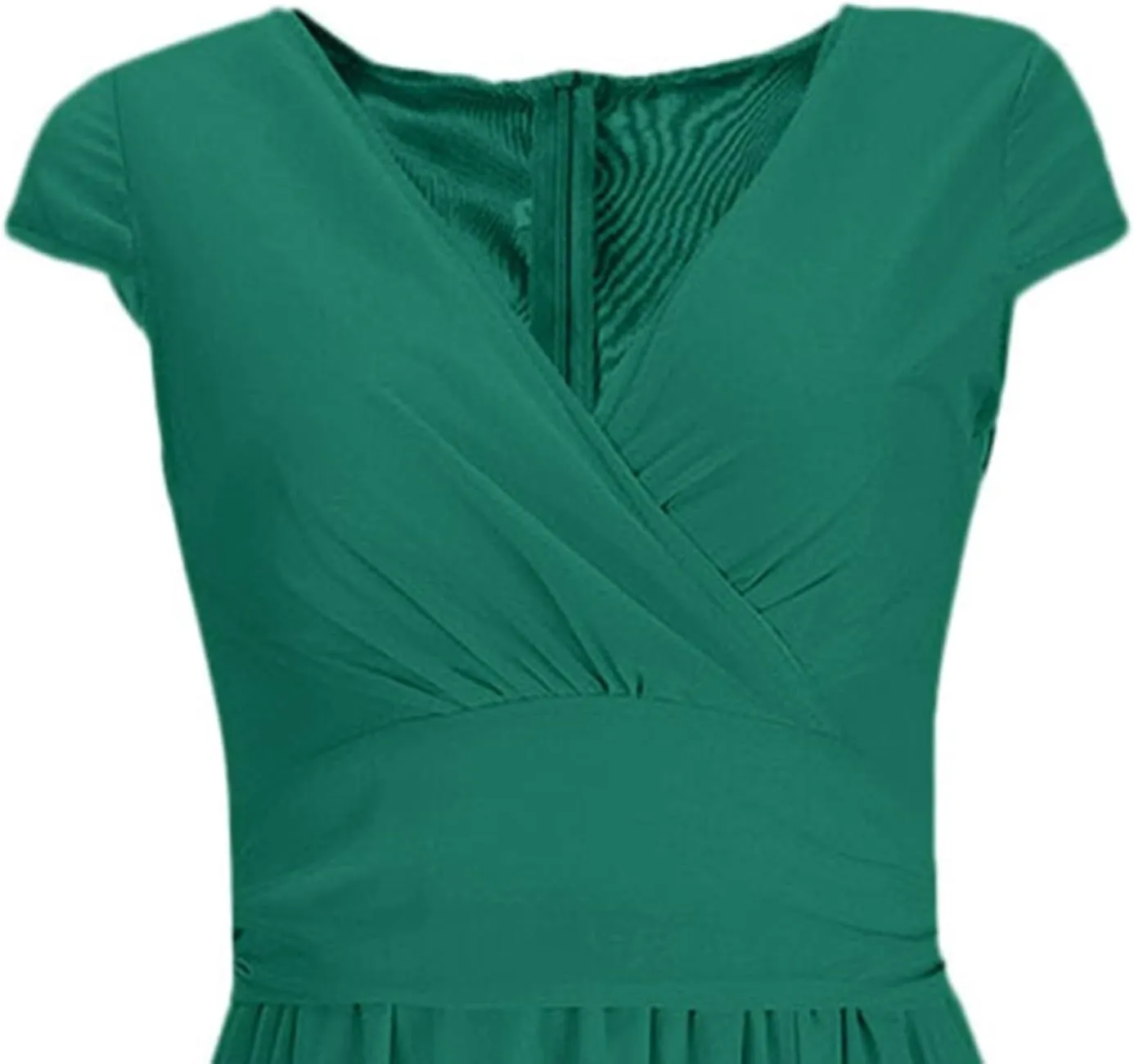 Women's V-Neck Solid Color Short Sleeve Chiffon Waist Closing Evening Misses Floral Dresses Front Cross Sexy Dress