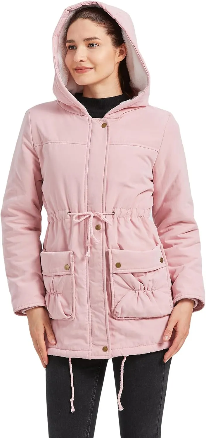 Women's Winter Mid Length Thick Warm Faux Lamb Wool Lined Jacket Coat