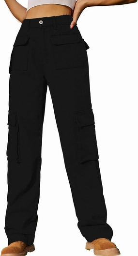 Womens High Waisted Cargo Jeans Casual Stretchy Wide Leg Cargo Pants with 6 Pockets Y2K Streetwear Denim Trousers