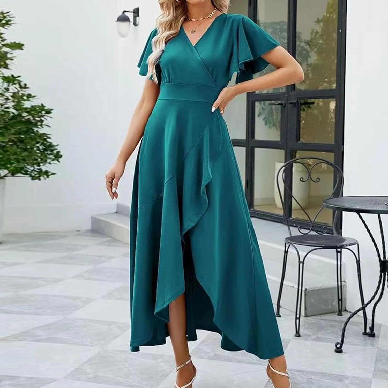 Womens Summer Dress Elegant Formal Party Dress Oversized Short Sleeve High Waist Long Dress Beautiful Princess Gown