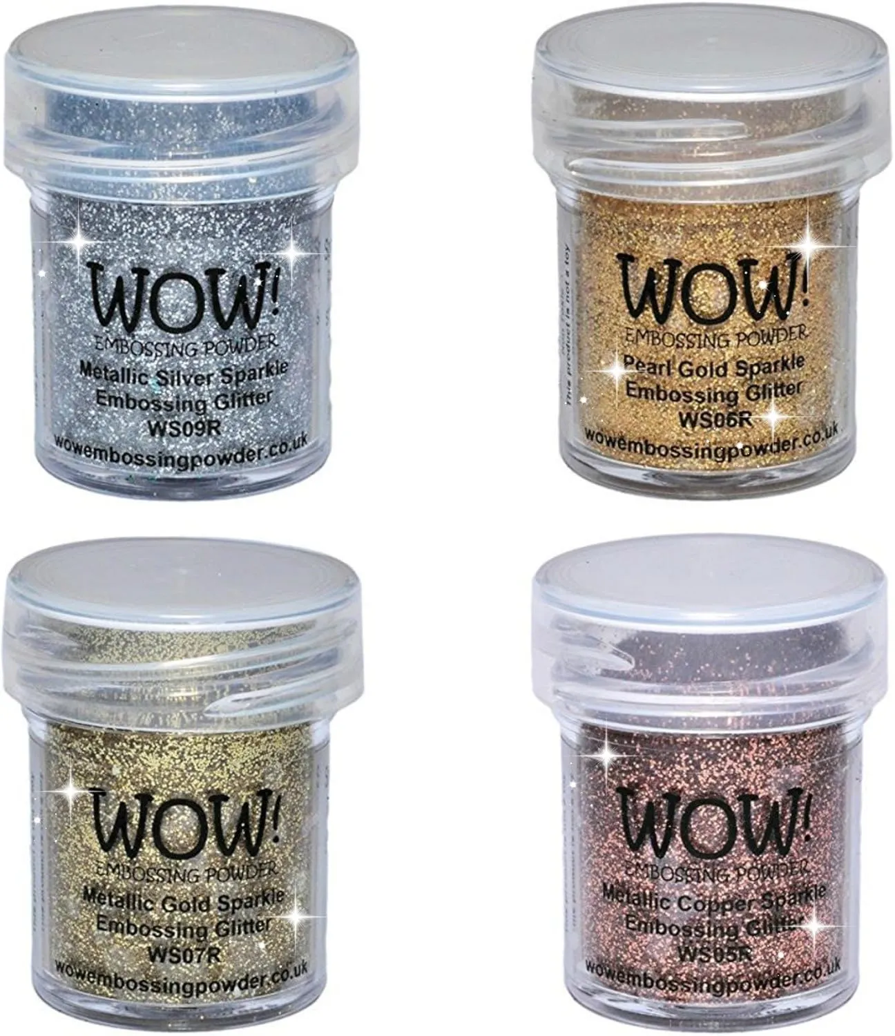 Wow! Sparkle Bundle - Embossing Powders 4 Jars: Metallic Gold, Copper, Pearl Gold, Silver