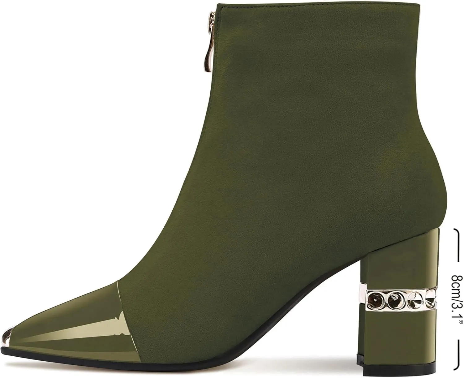 XINIUNIU Women's Ankle Boots Block Chunky Heels Booties Metal Square Toe Suede Front Zipper 3 Inch Short Boot Dress