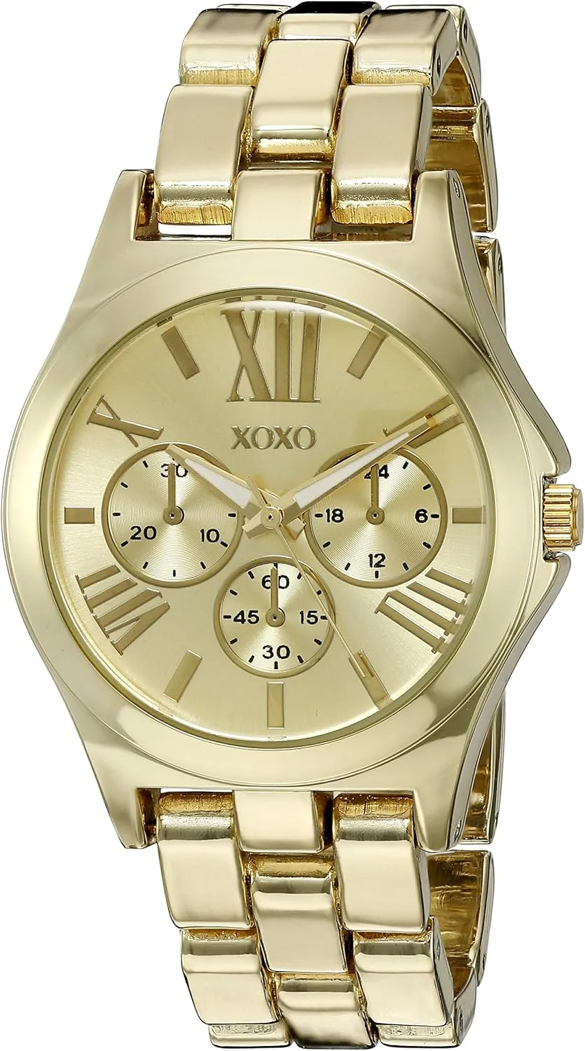 XOXO Women’s Gold-Tone Analog Quartz Watch – Polished Bracelet Style with Roman Numeral Dial and Decorative Subdials – Includes Gift Box – 36mm Case