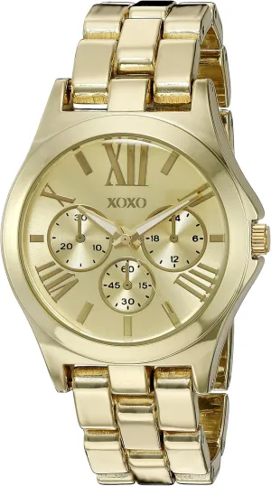 XOXO Women’s Gold-Tone Analog Quartz Watch – Polished Bracelet Style with Roman Numeral Dial and Decorative Subdials – Includes Gift Box – 36mm Case