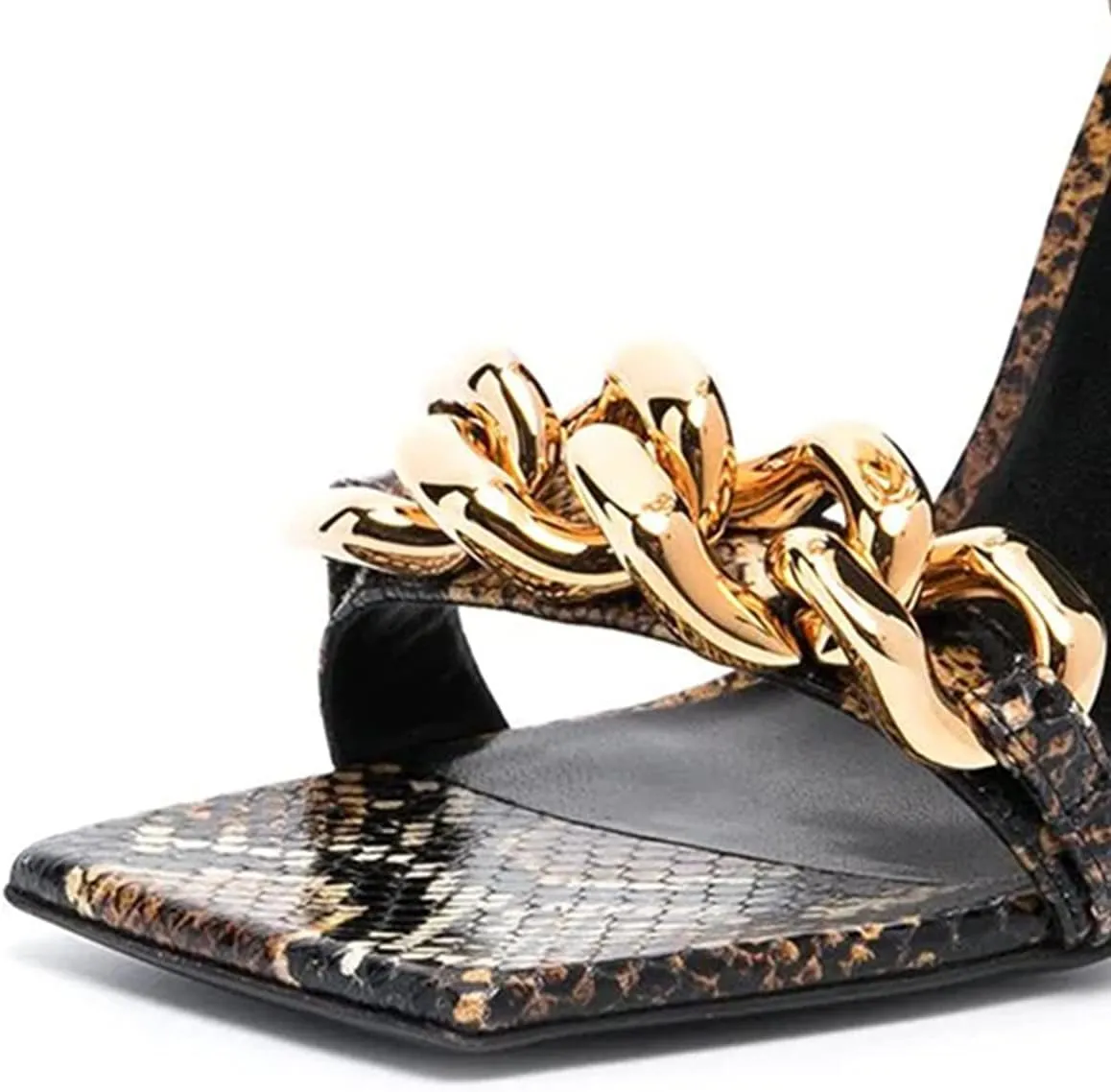 XYD Women Sexy Stiletto Heel Sandals Open Square Toe Metal Ring Back Zip Chic Party Shoes