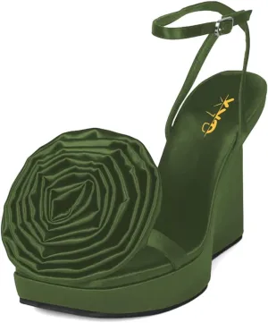XYD Women's Wedges Platform High Heel Sandals with Oversized Rose Flower Square Open Toe Ankle Strappy Dress Club Evening Pumps Shoes
