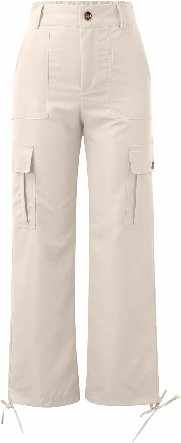 Y2K Cargo Pants for Women Straight Leg Casual Parachute Pants Elastic High Waist Flap Pockets Trousers Streetwear