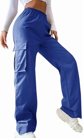Y2K Cargo Pants for Women Straight Leg Casual Parachute Pants Elastic High Waist Flap Pockets Trousers Streetwear