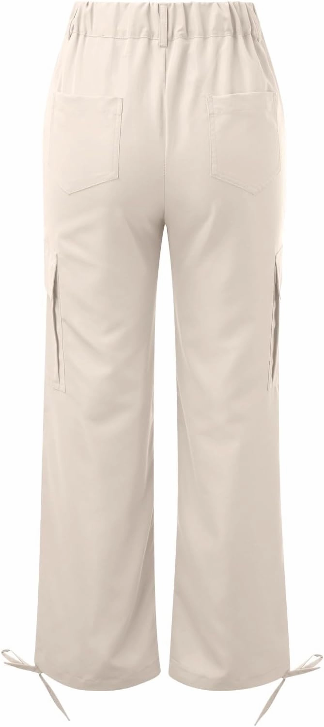 Y2K Cargo Pants for Women Straight Leg Casual Parachute Pants Elastic High Waist Flap Pockets Trousers Streetwear