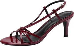 YIYA Women's Metallic Strappy Kitten Heels Sandals Open Round Toe Stiletto High Heels Party Prom Dress Ankle Strap Sandals
