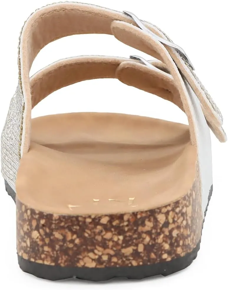 YOKI GIENNA-50Y Girls Sandals with Rhinestone-Encrusted Buckles, Cushioned Cork Footbed Flats, Girls Summer Sandals