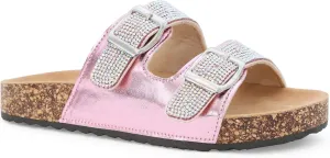 YOKI GIENNA-50Y Girls Sandals with Rhinestone-Encrusted Buckles, Cushioned Cork Footbed Flats, Girls Summer Sandals