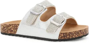 YOKI GIENNA-50Y Girls Sandals with Rhinestone-Encrusted Buckles, Cushioned Cork Footbed Flats, Girls Summer Sandals