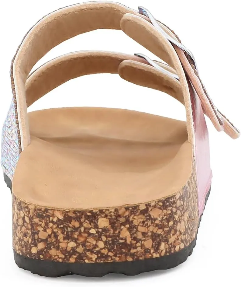 YOKI GIENNA-50Y Girls Sandals with Rhinestone-Encrusted Buckles, Cushioned Cork Footbed Flats, Girls Summer Sandals