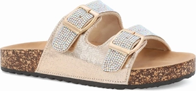 YOKI GIENNA-50Y Girls Sandals with Rhinestone-Encrusted Buckles, Cushioned Cork Footbed Flats, Girls Summer Sandals