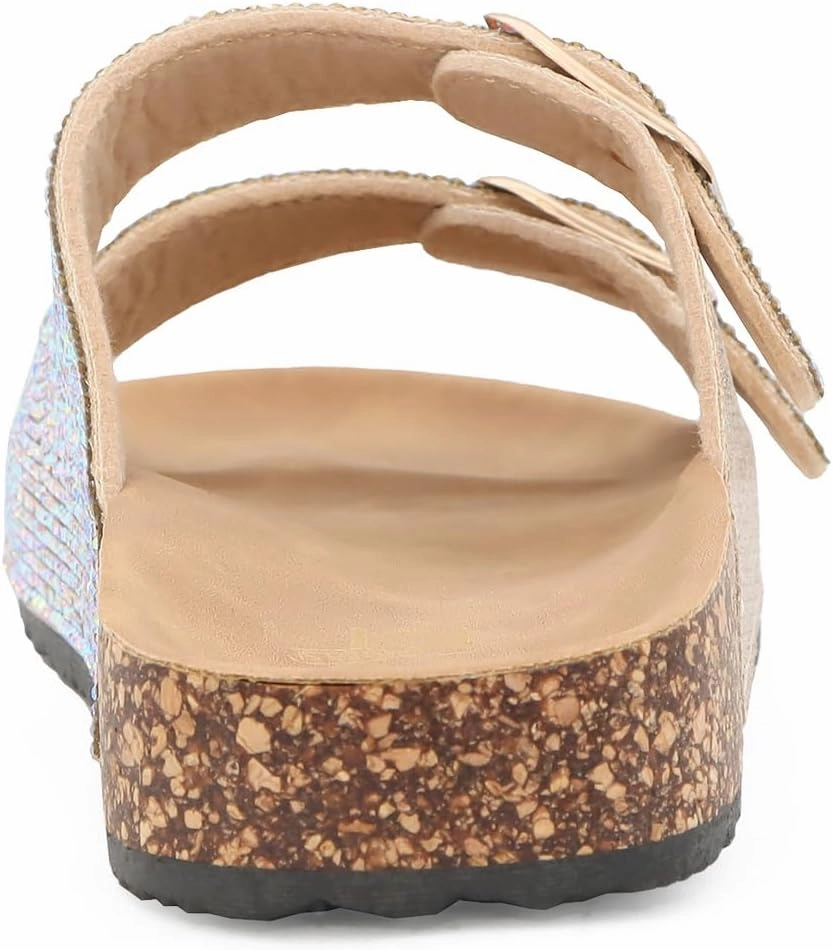 YOKI GIENNA-50Y Girls Sandals with Rhinestone-Encrusted Buckles, Cushioned Cork Footbed Flats, Girls Summer Sandals