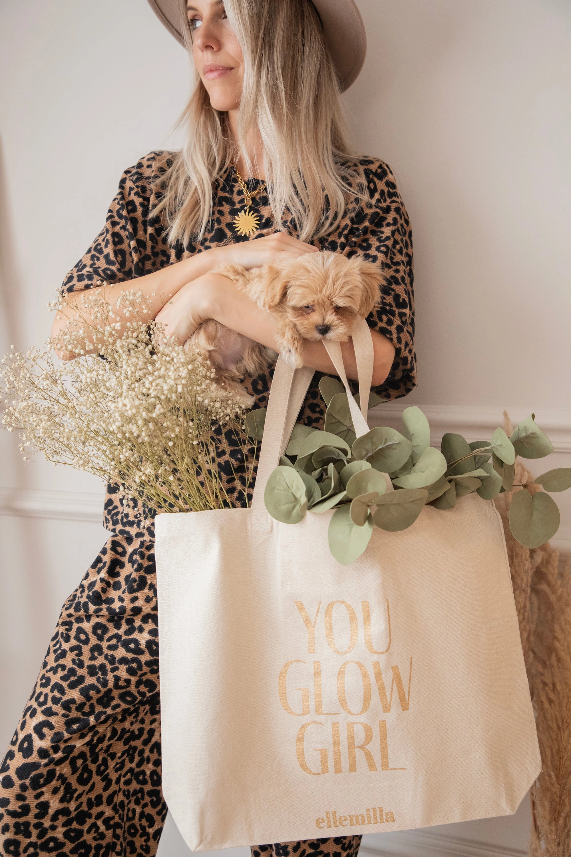 You Glow Girl Beige/Gold - Canvas Tas
