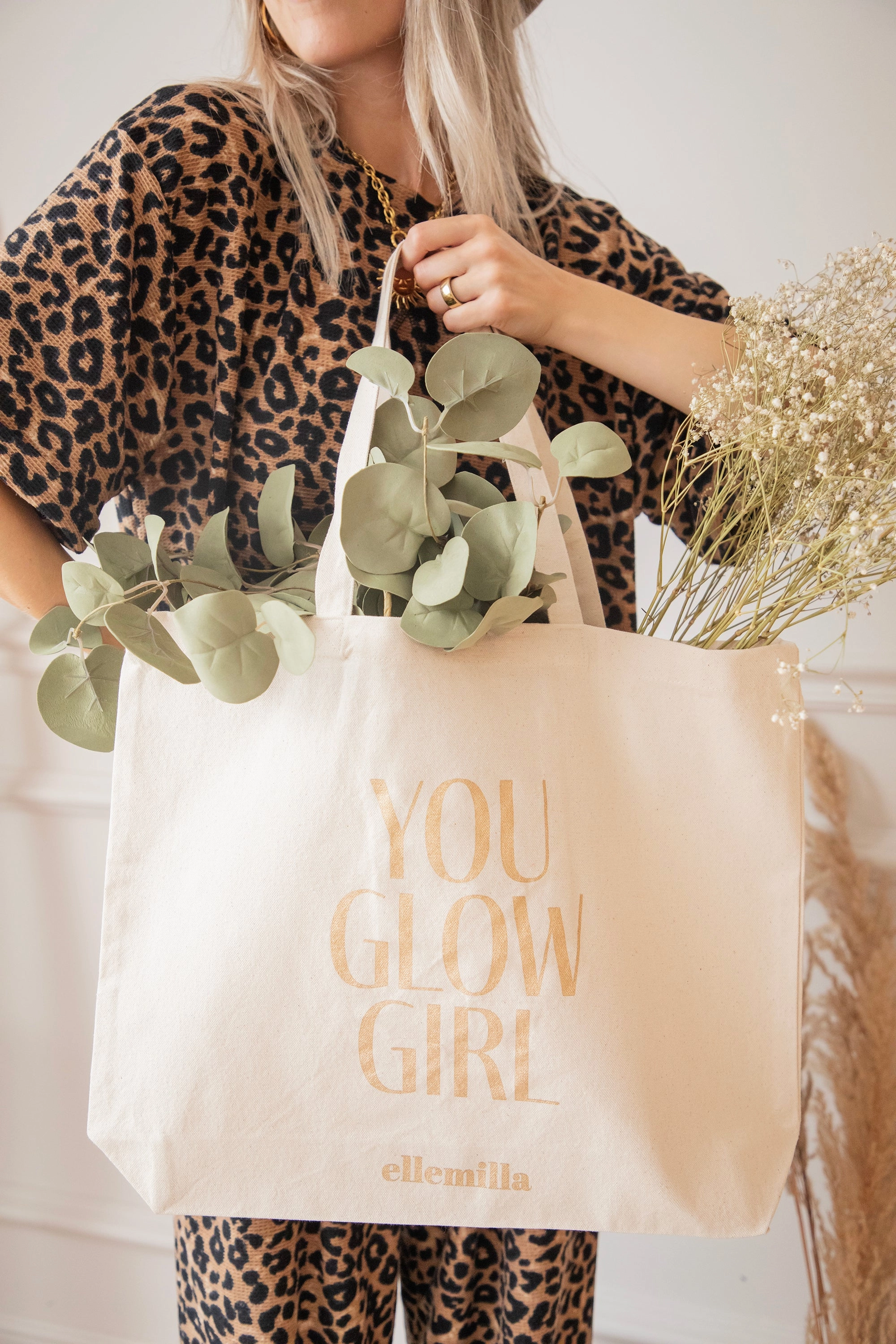 You Glow Girl Beige/Gold - Canvas Tas