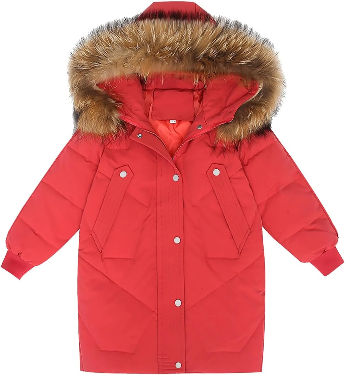 Youth Girls Long Heavyweight Puffer Jacket with Fur Hood Winter Coat Kids Thicken Padded Down Coat Snow Ski Jacket