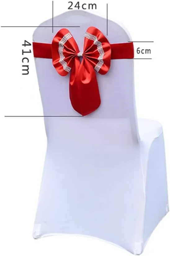 ZiDeTang Pack of 12 Satin Stretch Ready Chair Sashes Bow with Buckle Sash for Wedding and Events Supplies Party Decoration Chair Cover Sash -Rose Red