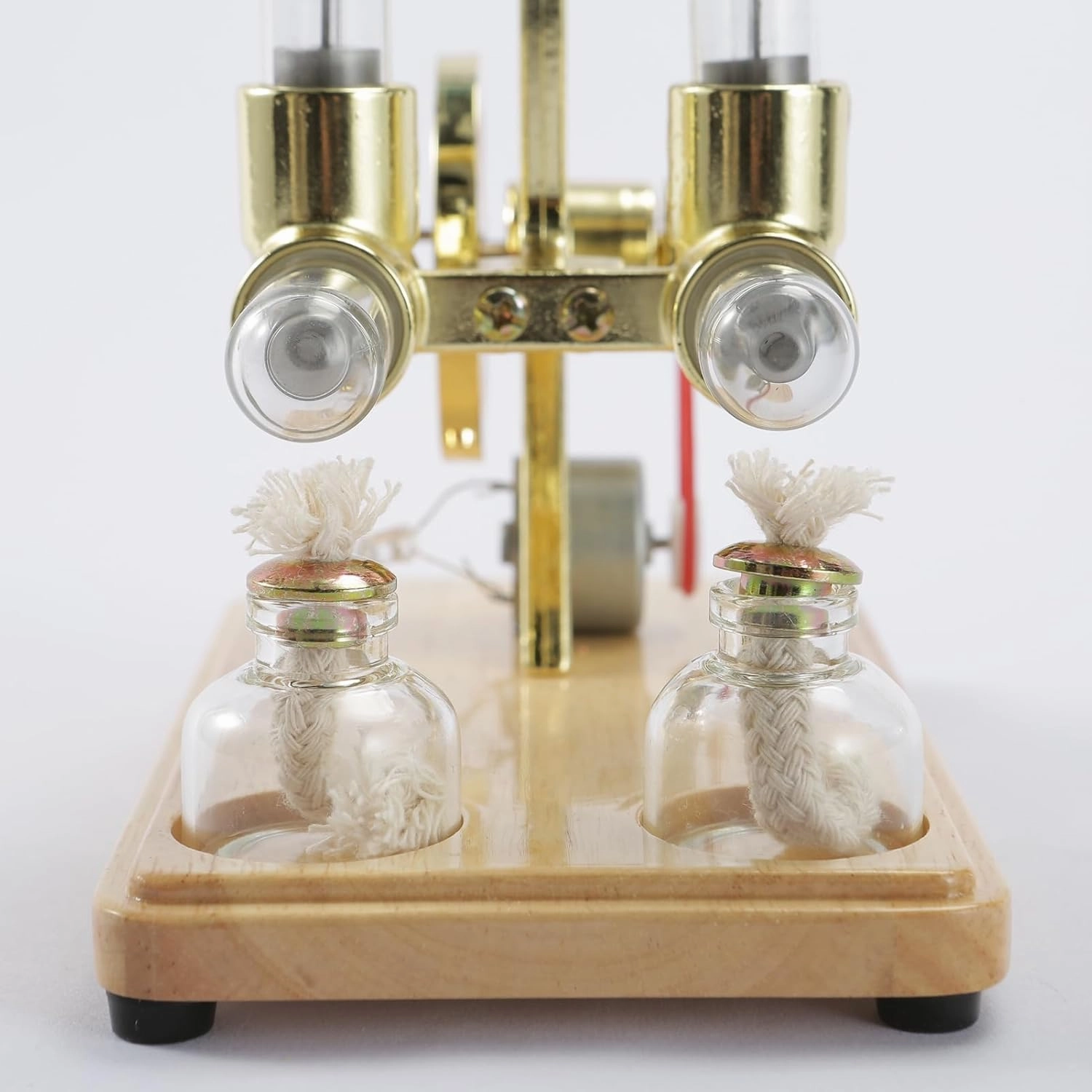 ZJchao Stirling Engine Kit - Twin Cylinder Balance with Oak Baseplate, Drip Craftsmanship for Educational Displays and Children Entertainment (Gold)