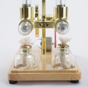 ZJchao Stirling Engine Kit - Twin Cylinder Balance with Oak Baseplate, Drip Craftsmanship for Educational Displays and Children Entertainment (Gold)