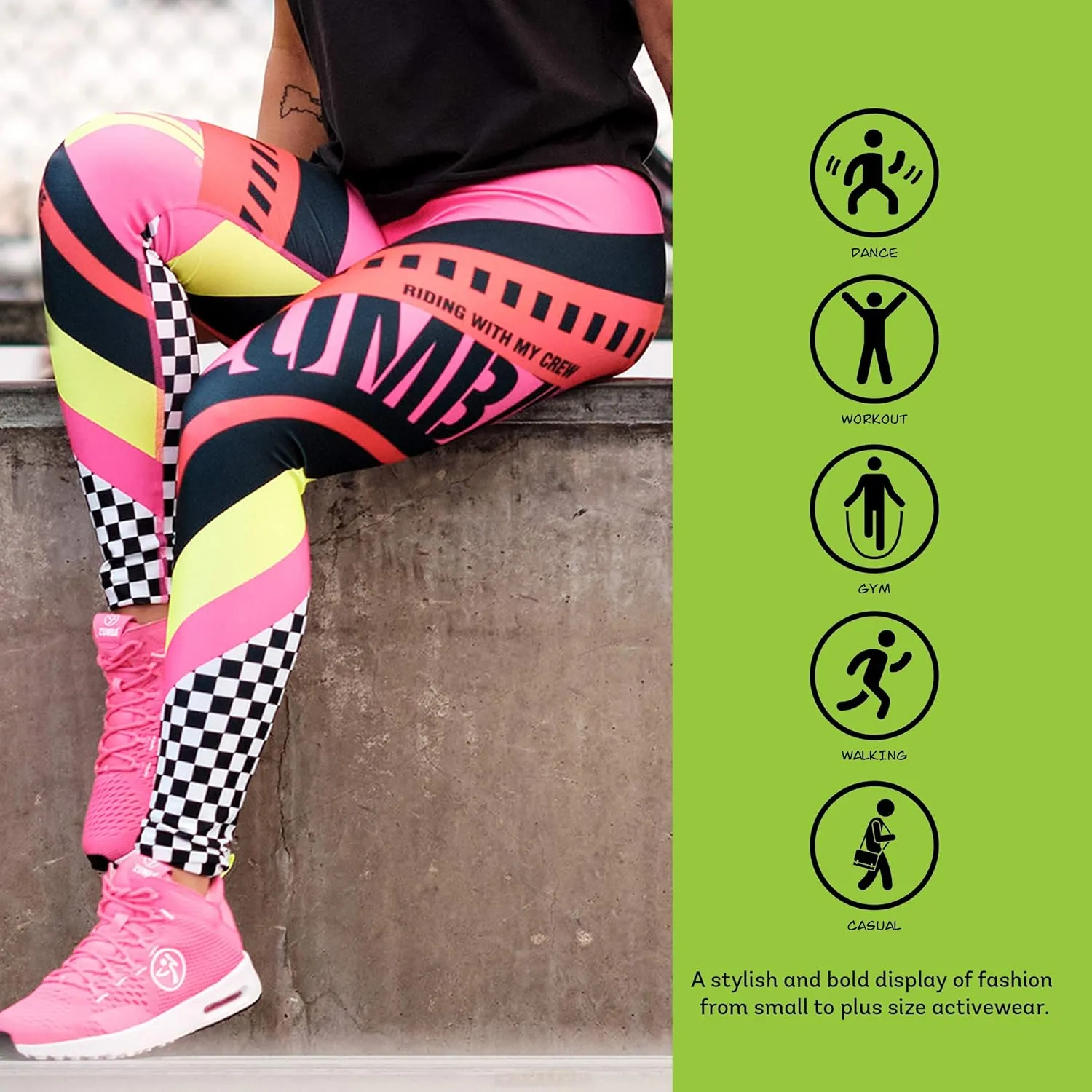 ZUMBA Dance Workout Wide Jacquard Waistband Leggings for Women