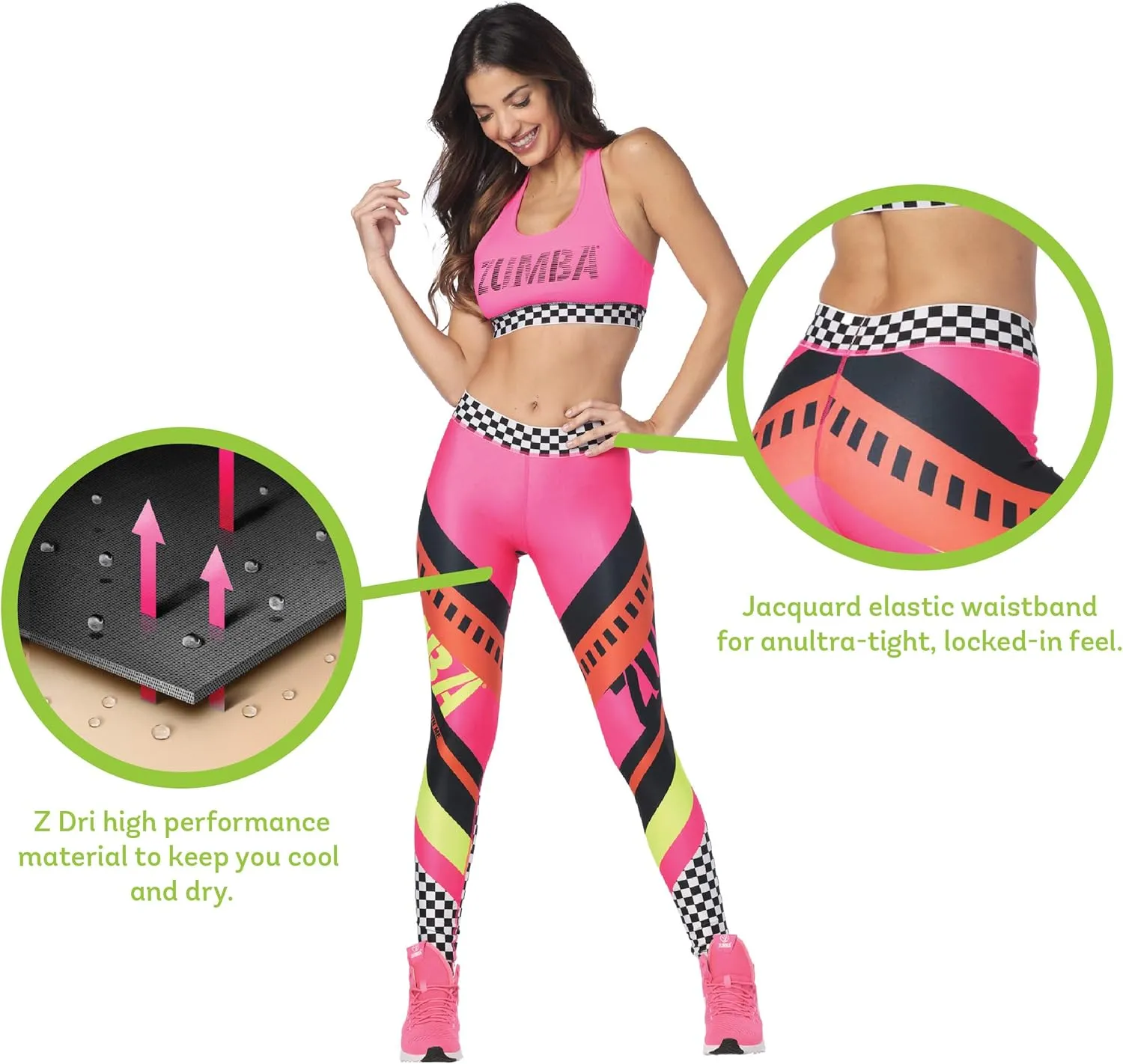 ZUMBA Dance Workout Wide Jacquard Waistband Leggings for Women